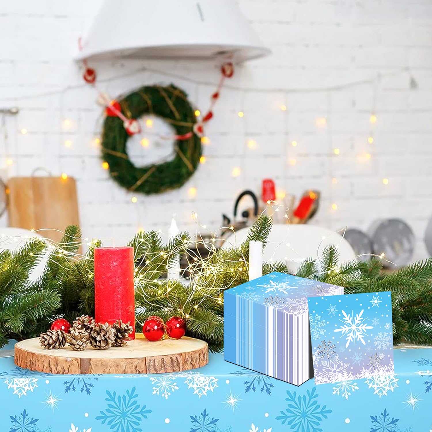 WIQEDOHA winter wonderland decor with snowflake napkins, enhances festive ambiance