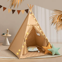Wirhao tepee tent exterior in khaki with sturdy pine poles for safe play