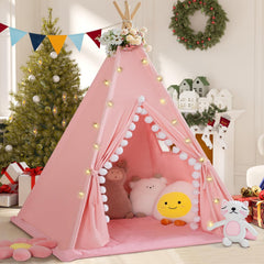 Wirhao tepee tent for kids with pink padded mat creating a cozy play space