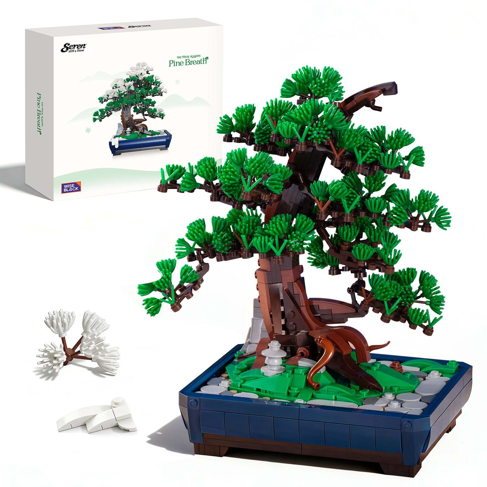 Wise Block Pine Bonsai Tree Building Set box: premium DIY decor for adults at home or office.