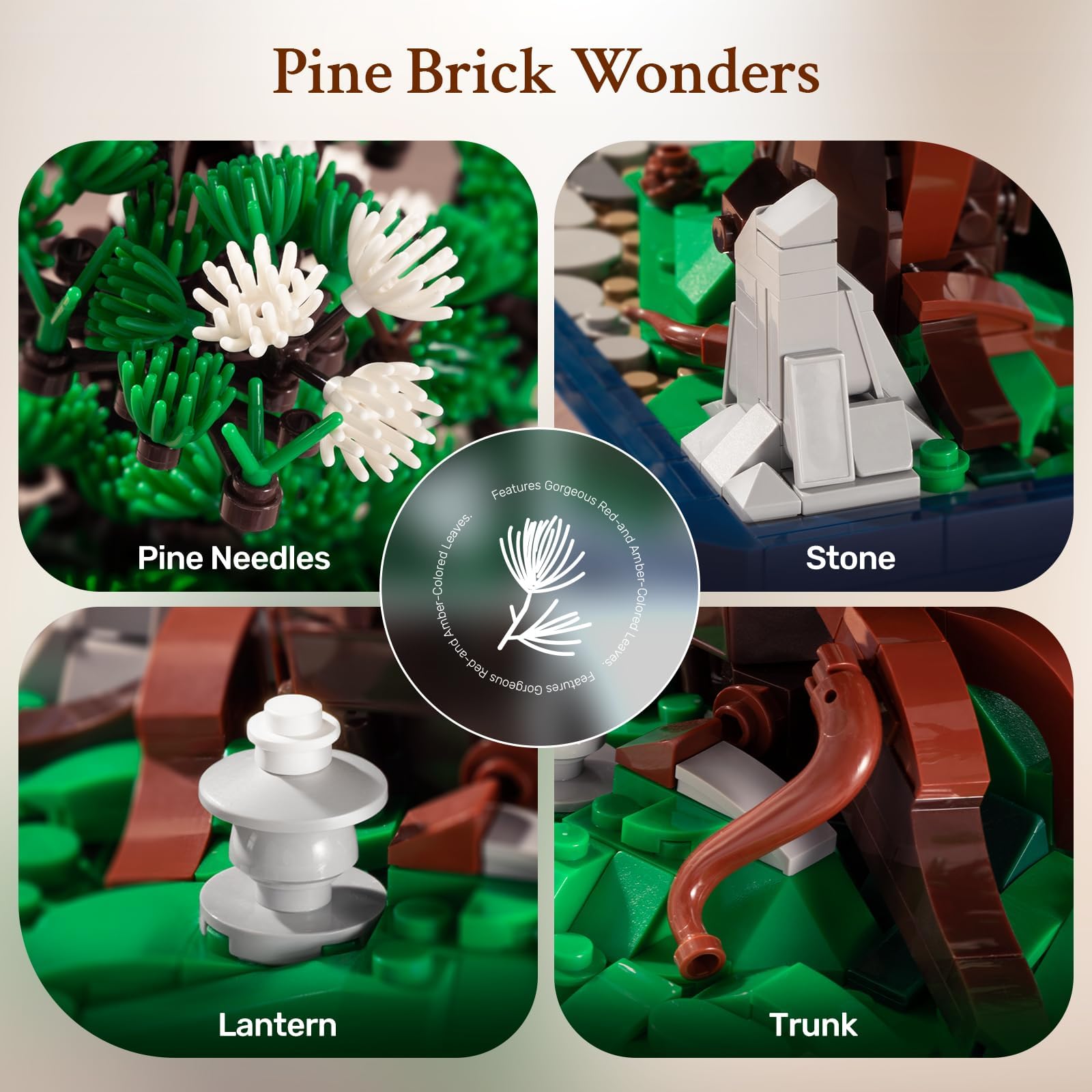Wise Block Pine Bonsai Tree Building Set winter leaves: versatile 2-in-1 styling for seasons.
