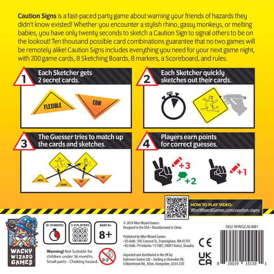WISE WIZARD GAMES caution signs markers enable bold, playful sketches during party rounds.