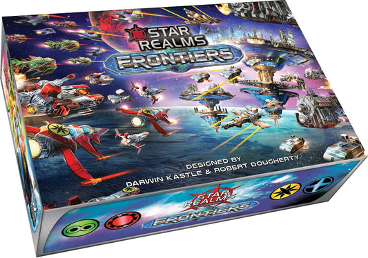 Wise Wizard Games Star Realms Frontiers Boxed Set cover highlighting space battles and expansion.