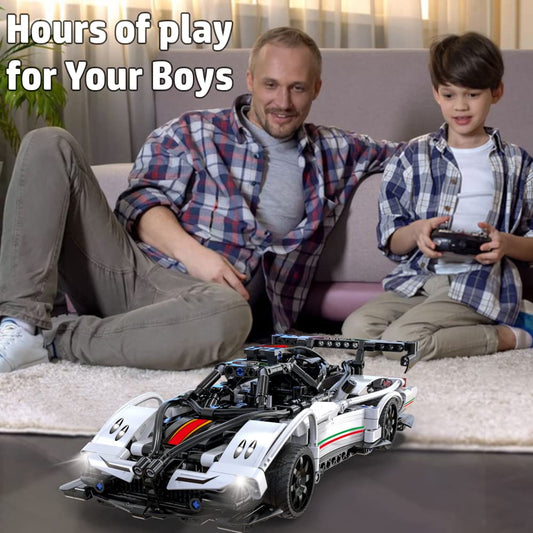 WISEPLAY RC car build action showing hands-on assembly