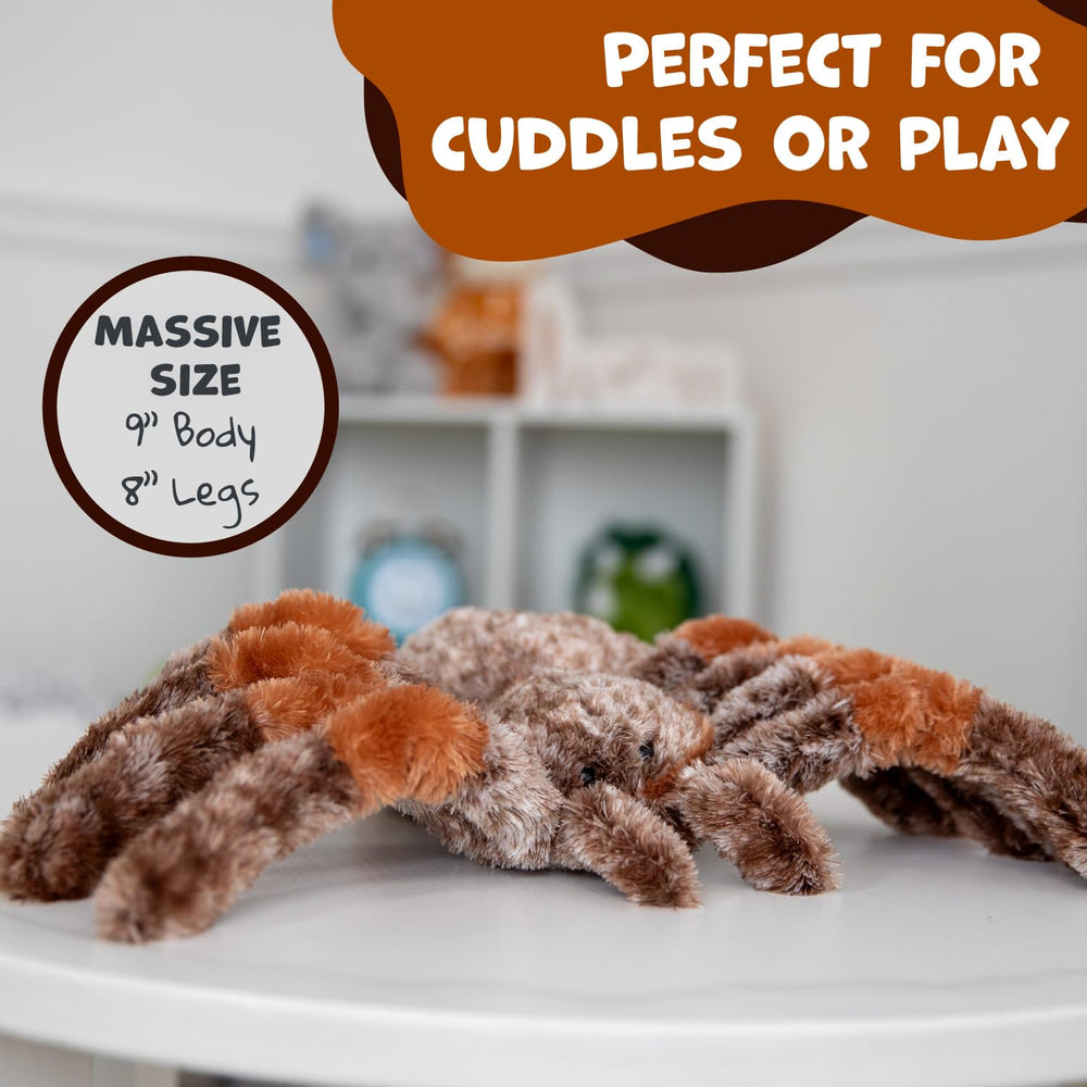 WISHPETS tarantula 9-inch easy-clean plush, hand wash friendly.