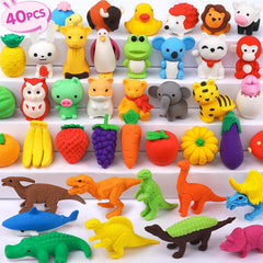 WITALENT animal erasers set featuring dinosaur and owl for playful learning and creativity.