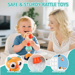 WITALENT suction peacock rattle close-up promotes tactile exploration.
