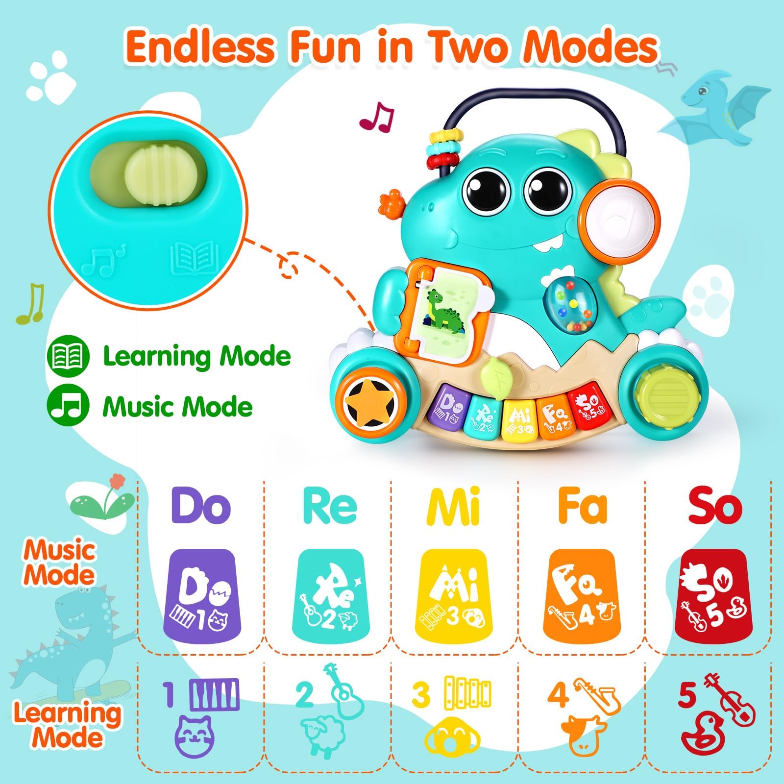 WITALENT dino eyes roll with funny sounds to entertain.