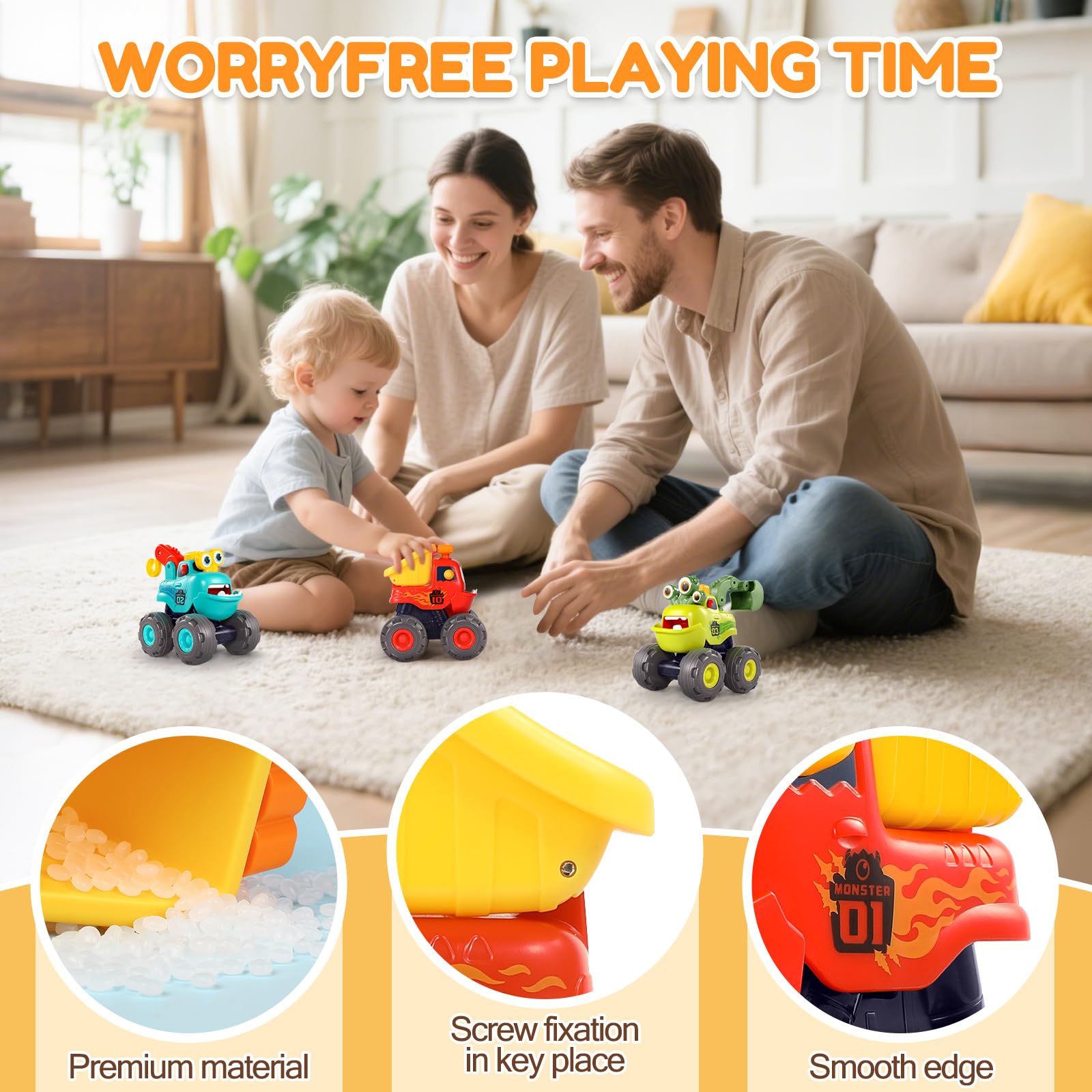 WITALENT monster truck bright colors aid visual tracking during play.