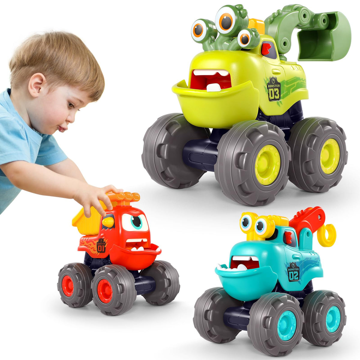 WITALENT monster truck dump toy for toddlers with durable design and big eyes.