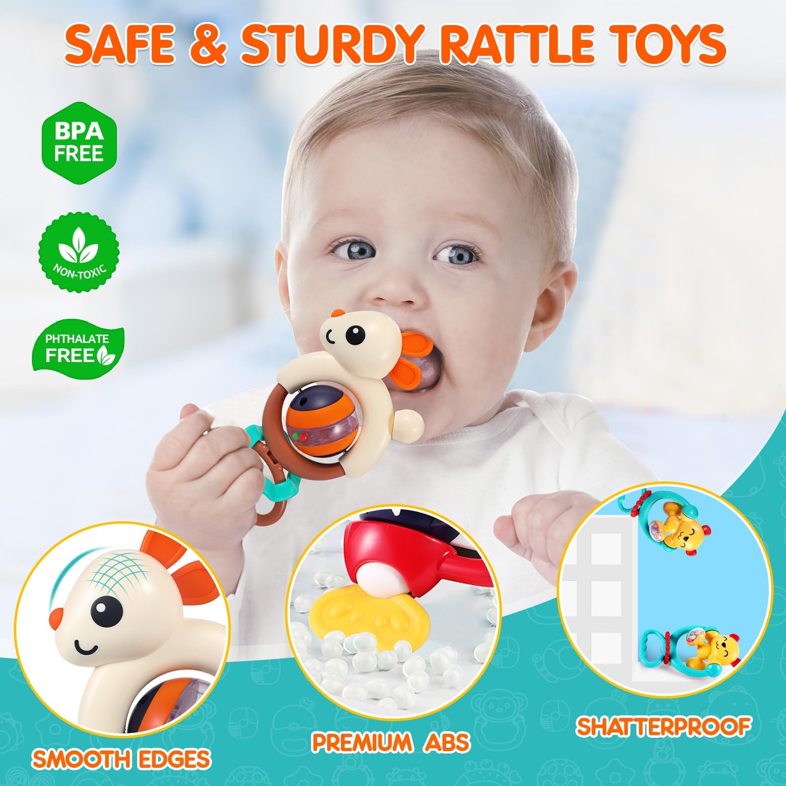 WITALENT suction cup toy attached to high chair keeps baby entertained.