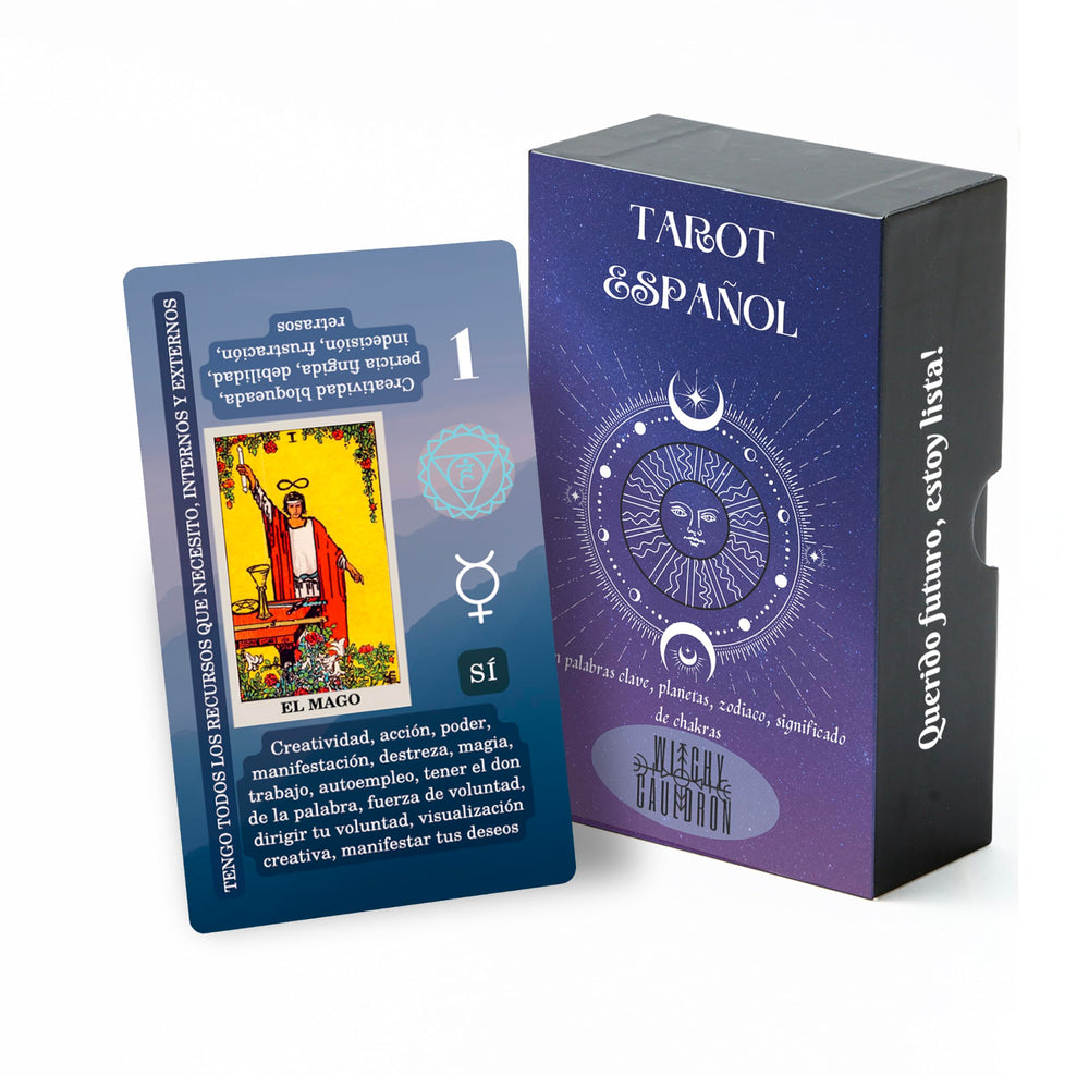 Witchy Cauldron Spanish tarot card holder stand keeping cards organized