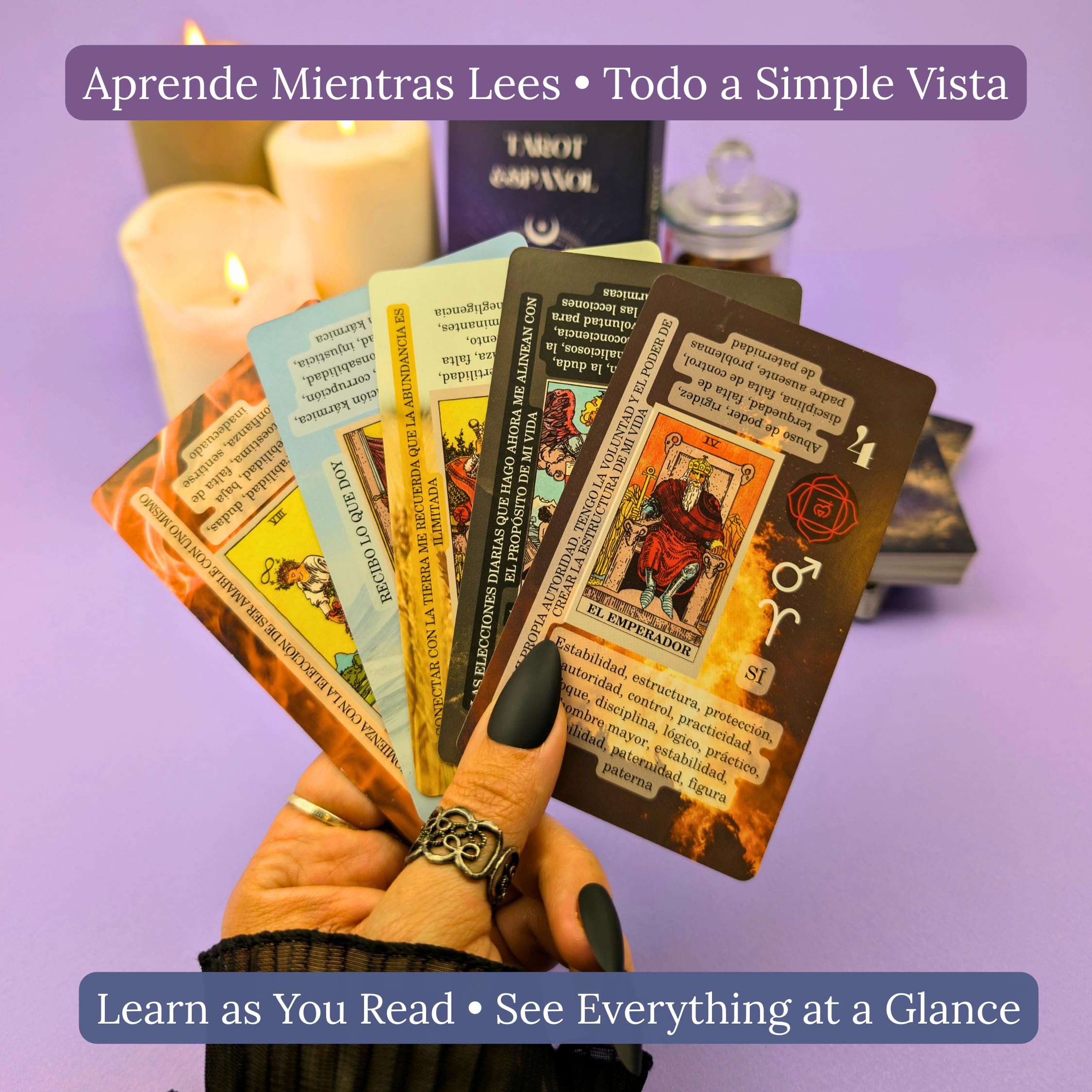 Witchy Cauldron Spanish tarot guidebook included for learning support