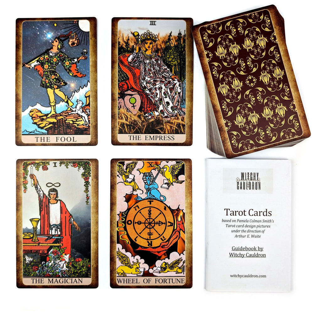Witchy Cauldron tarot cards guidebook inside for beginner-friendly learning and symbolism.