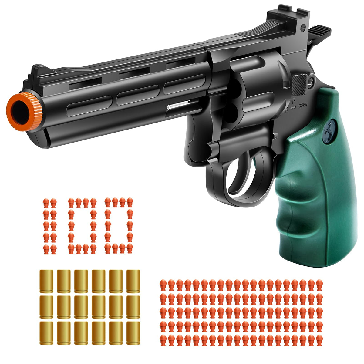 Witcrety revolver toy gun front view shows compact, safe design for imaginative play.