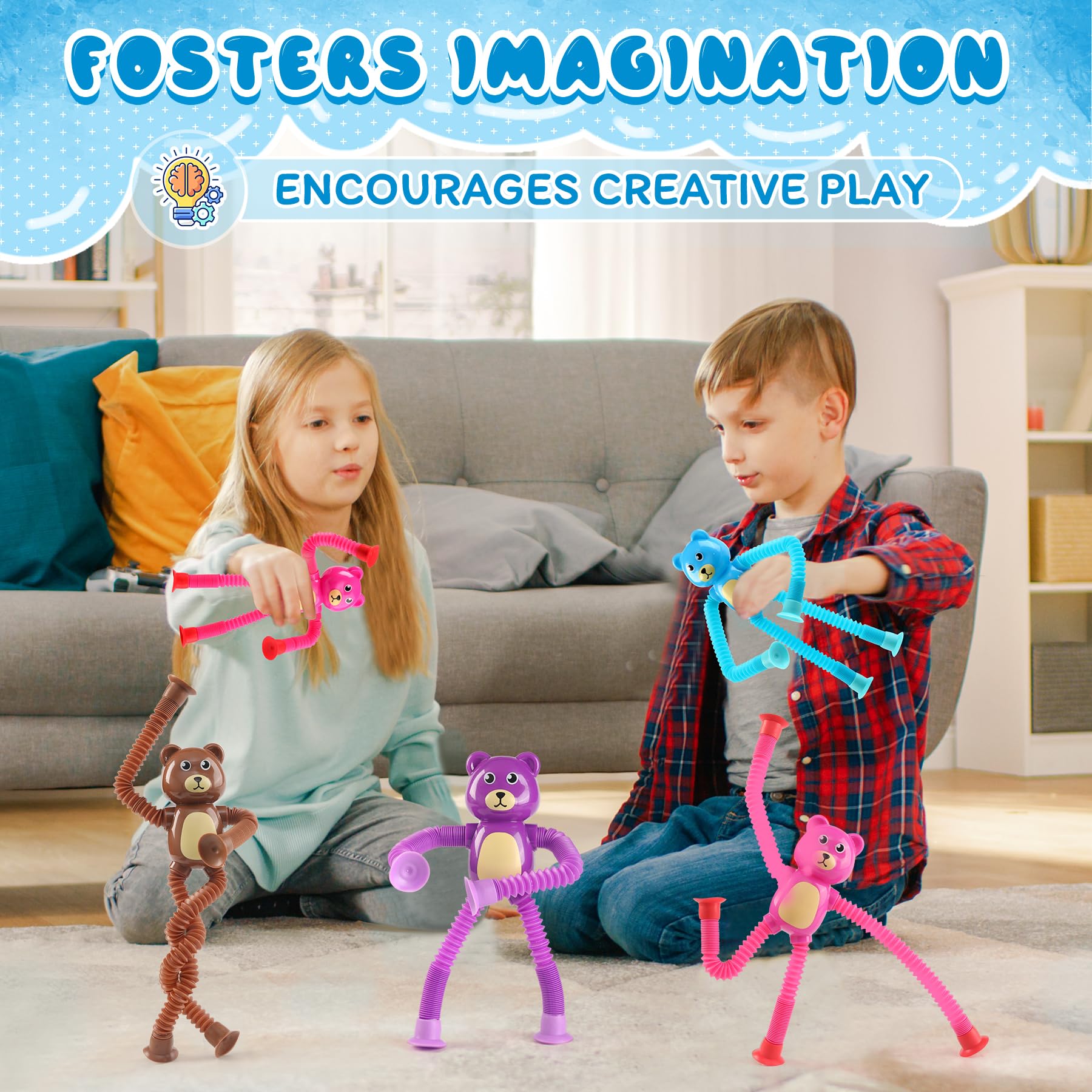 Witmelt bear pop tubes bend and twist for flexible play.
