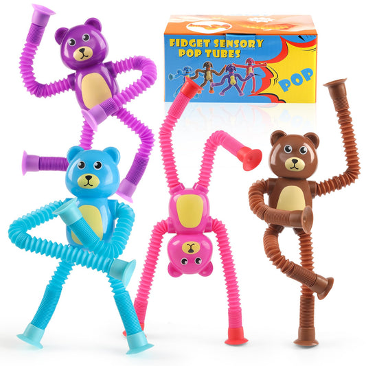 Witmelt bear pop tubes extended for tactile exploration and fine motor play.