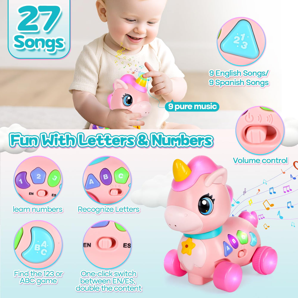 Buttons for easy motor engagement on WixbFyn unicorn toy.