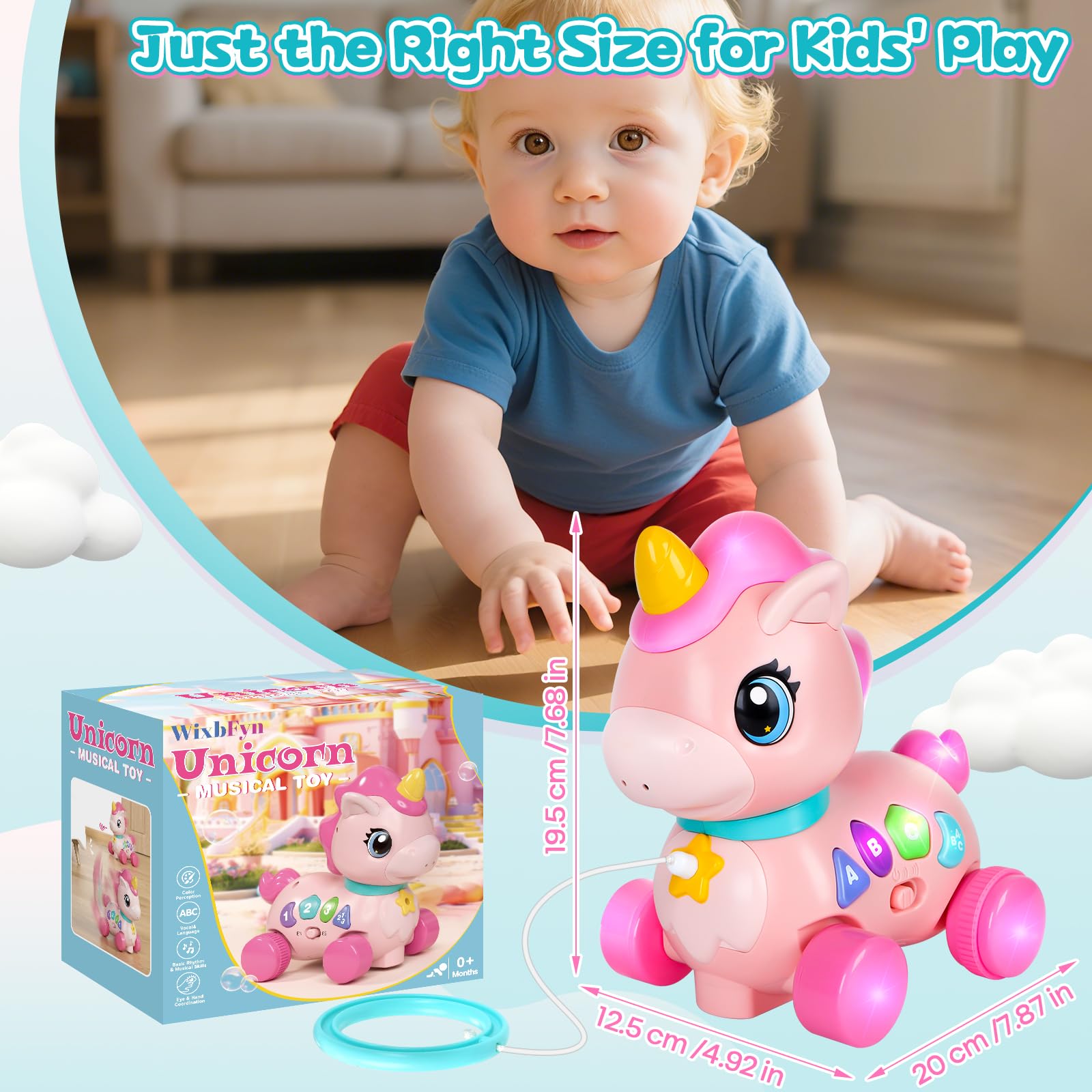 WixbFyn unicorn toy shown as a thoughtful 6-18 month gift.