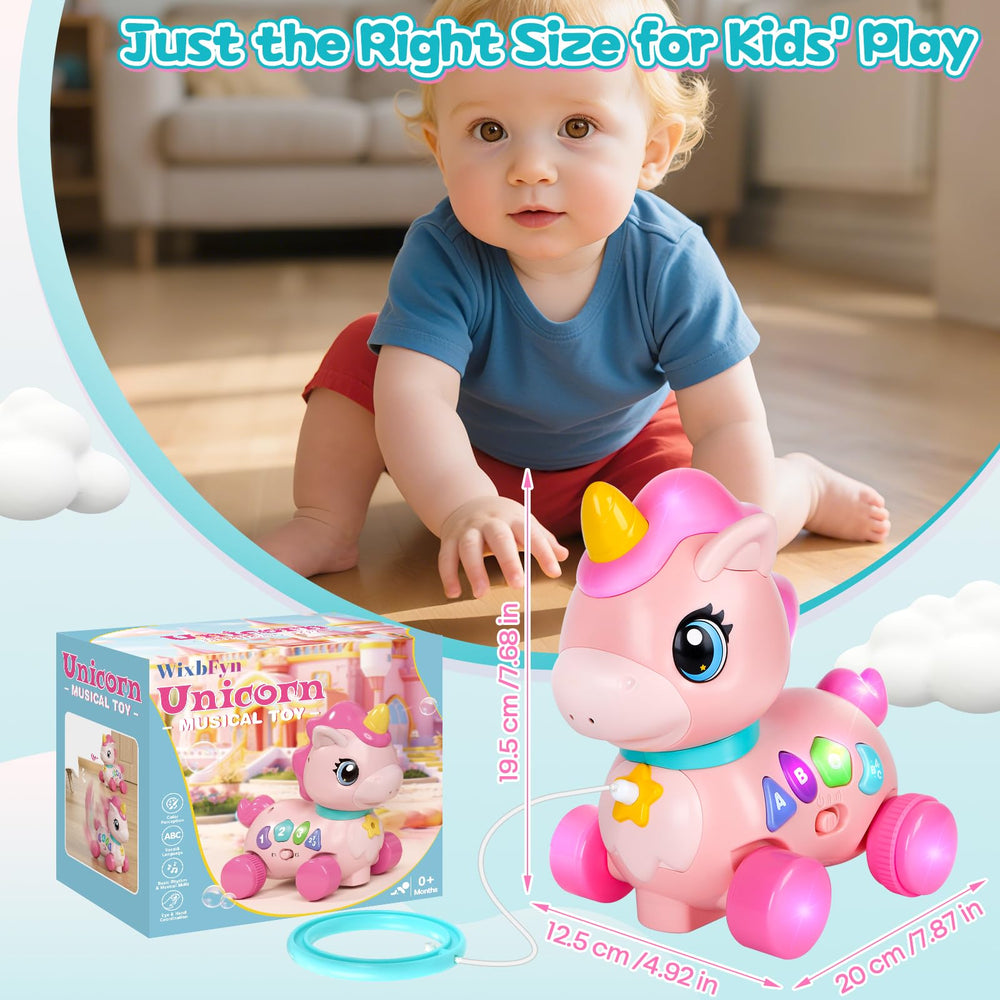 WixbFyn unicorn toy shown as a thoughtful 6-18 month gift.
