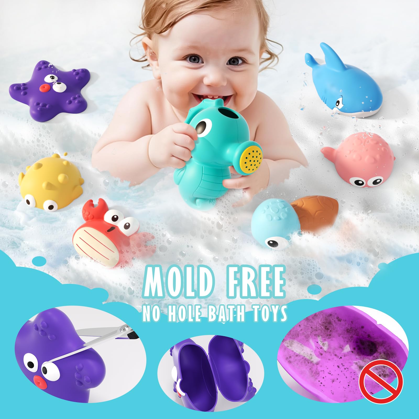 Wixlon seahorse watering can bath toy for interactive pouring and motor skills