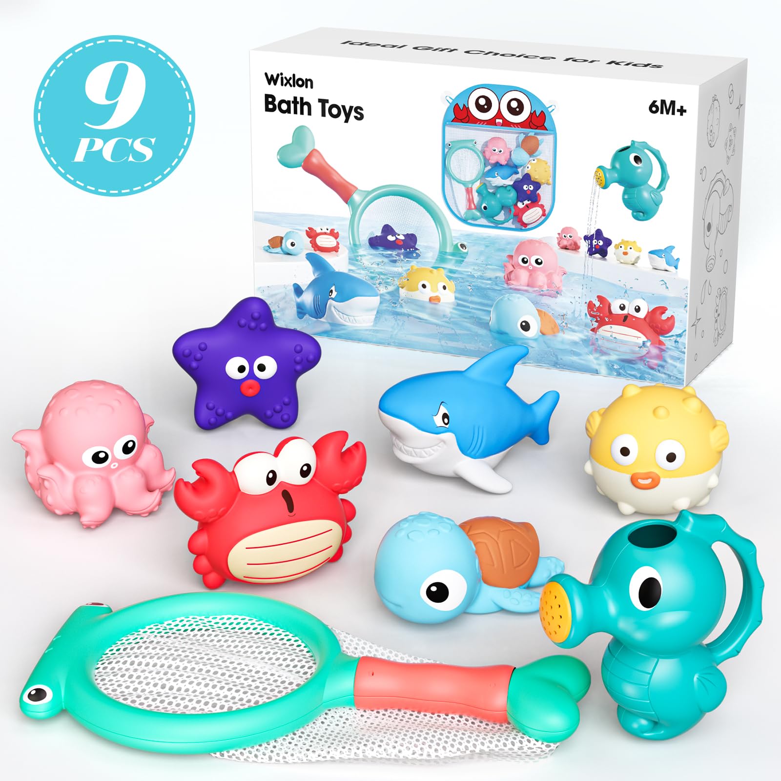 Wixlon shark bath toy floats and invites splashy tub play