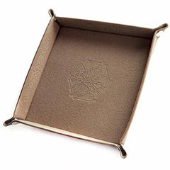 Wiz Dice folding tray closed on table for tidy dice storage