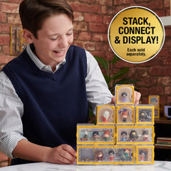 Wizarding World display case keeps figures organized for easy viewing.