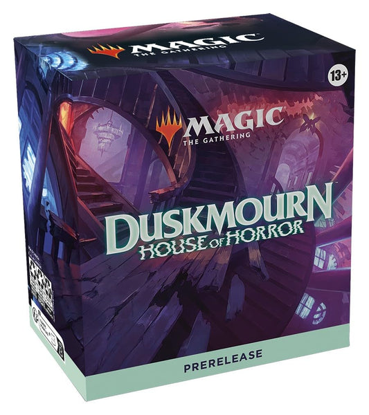 Wizards of the Coast Duskmourn front view shows six booster packs for MTG prerelease use and early access.