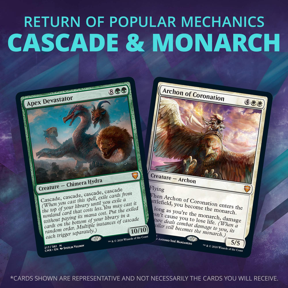 The product supports creative deck-building with legendary reprints and foils.