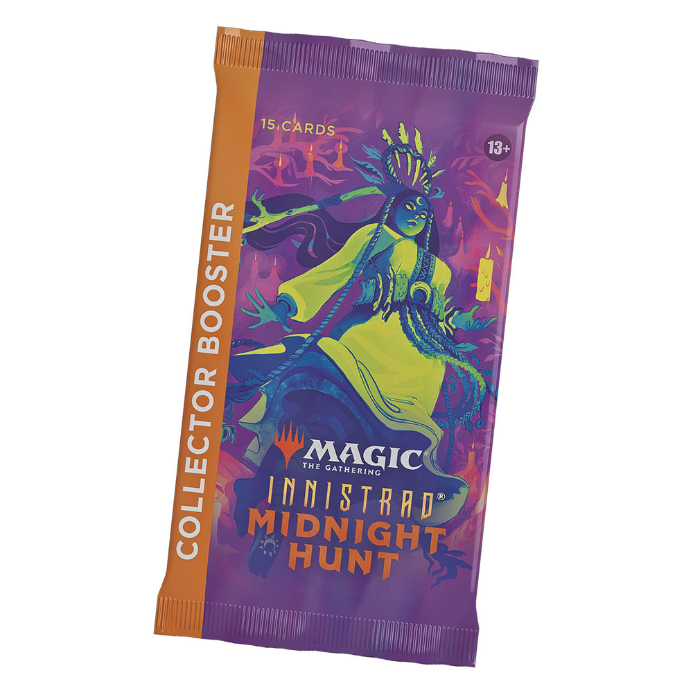 Wizards of the Coast Magic Innistrad Midnight Hunt Collector Booster inside cards highlighting rares and foils.