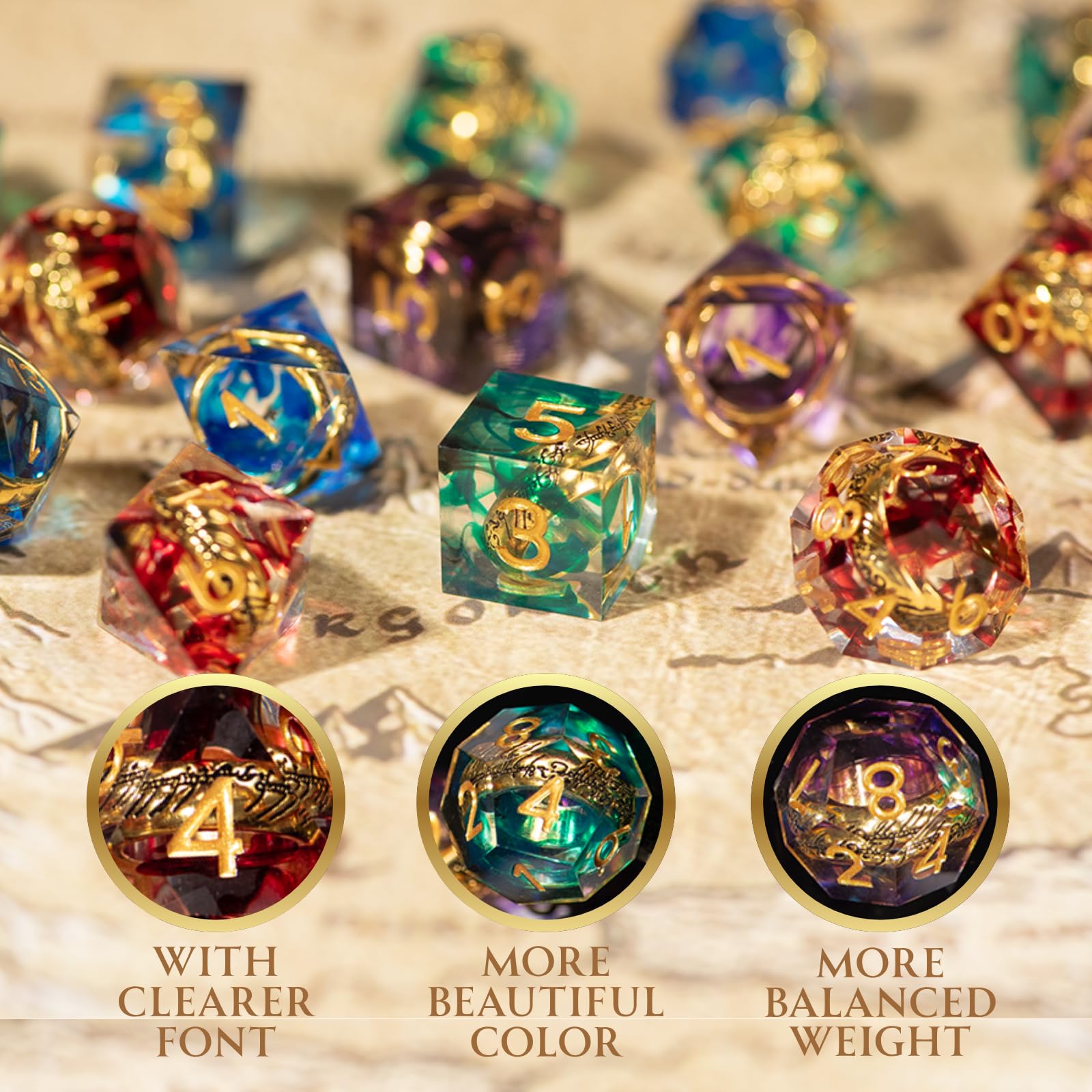 WizardsArcanum blue resin D20 close-up highlighting legible numbers and color details.