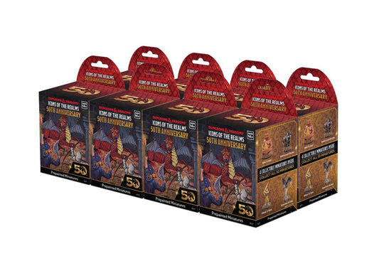 WizKids D&amp;D Icons of the Realms 50th Anniversary booster brick with pre-painted miniatures for tabletop battles.