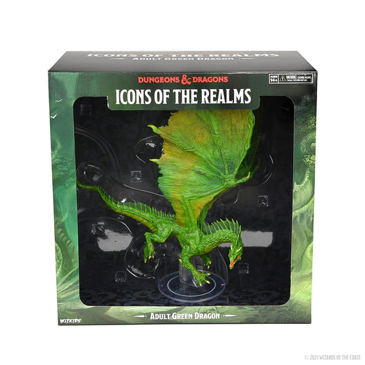 WizKids D&D Icons of The Realms Adult Green Dragon closeup — rich sculpt detail for tabletop immersion.