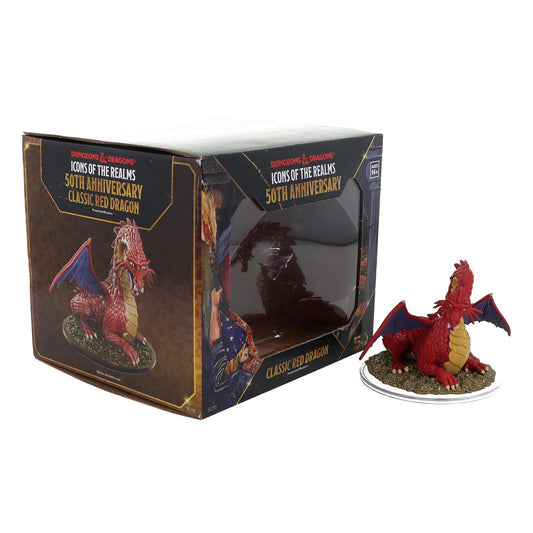 WizKids Icons of the Realms 50th Anniversary red dragon boxed miniature on display-ready base for battles