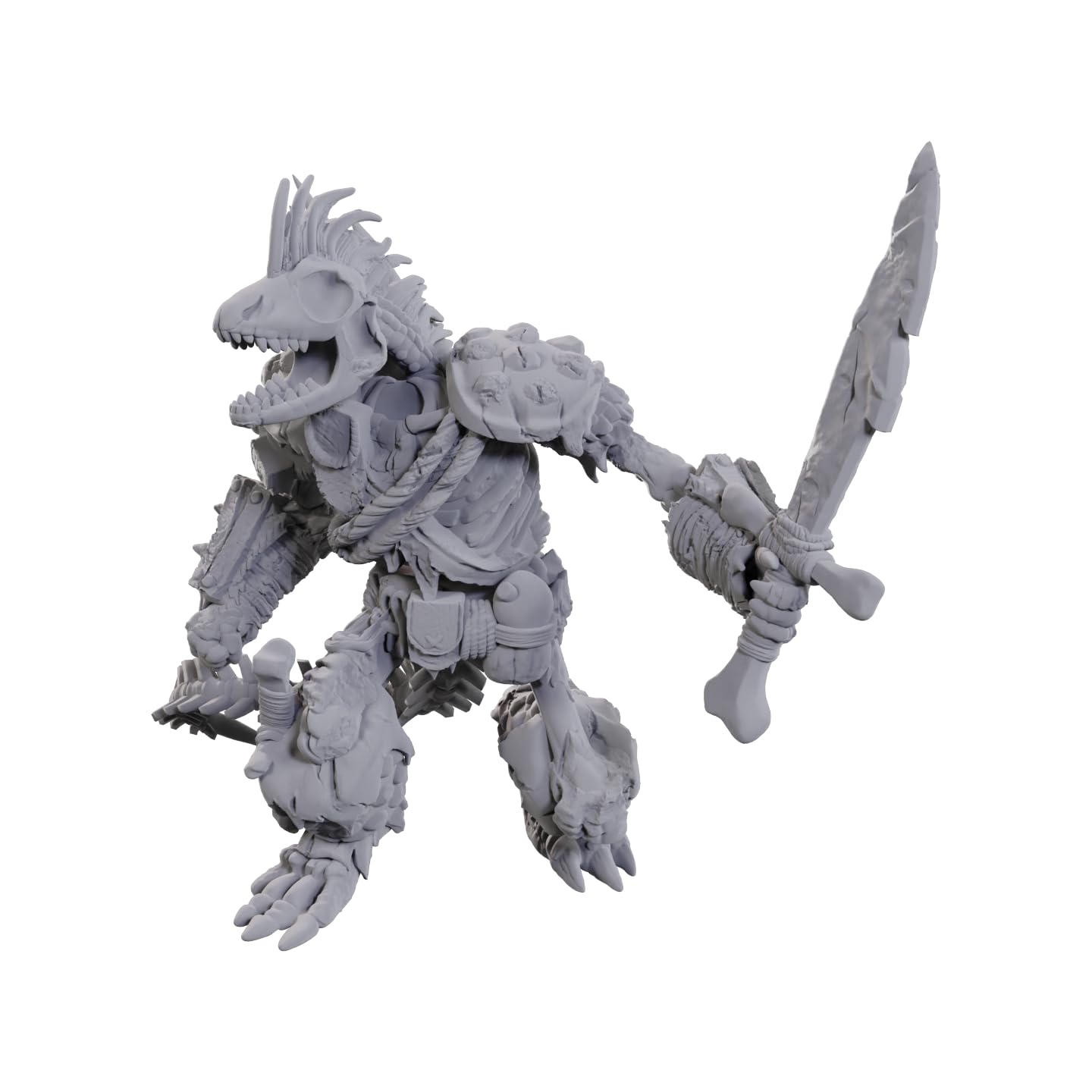 WizKids Lizardfolk Skeleton miniature, unpainted figure ready to paint for D&D tabletop adventures.