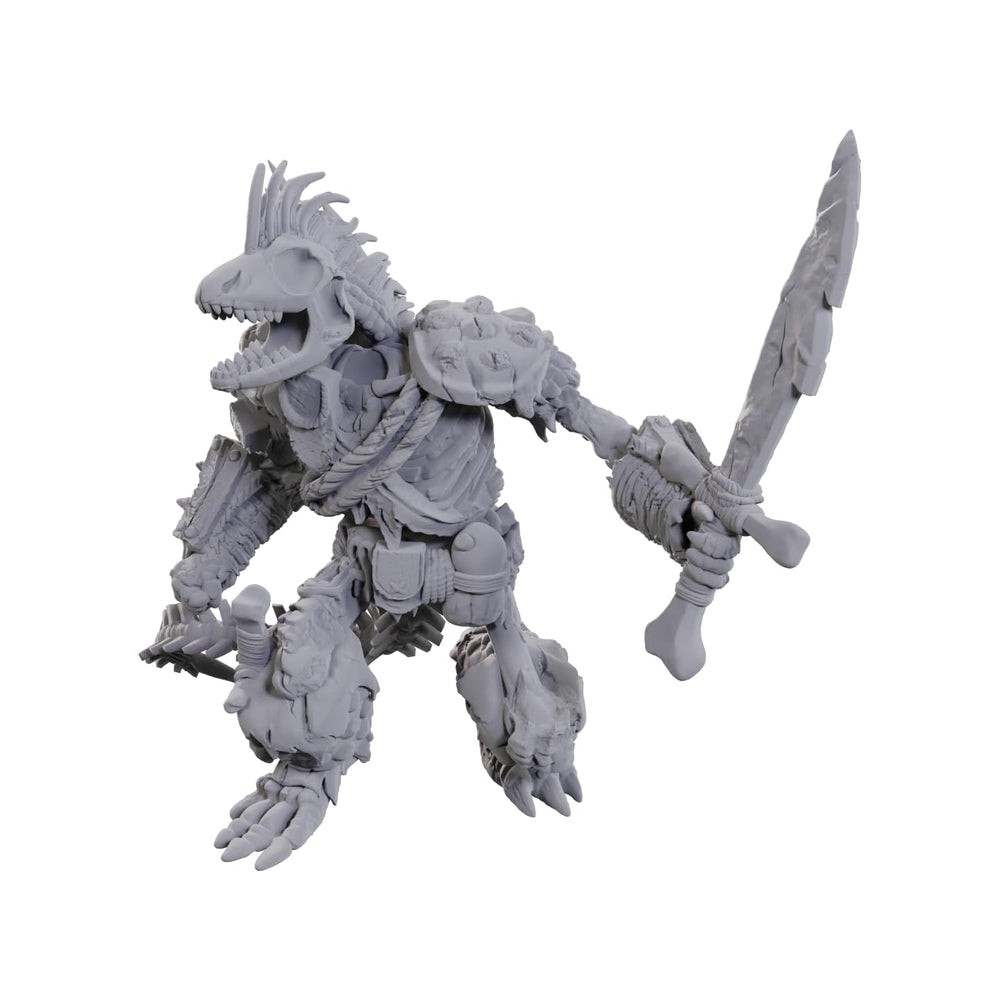 WizKids Lizardfolk Skeleton miniature, unpainted figure ready to paint for D&D tabletop adventures.