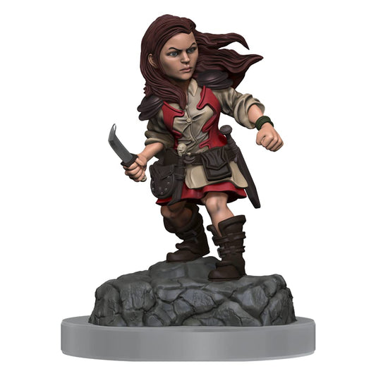 WizKids Nolzur's Halfling Rogue Female figure, designed for easy painting with deep cuts.