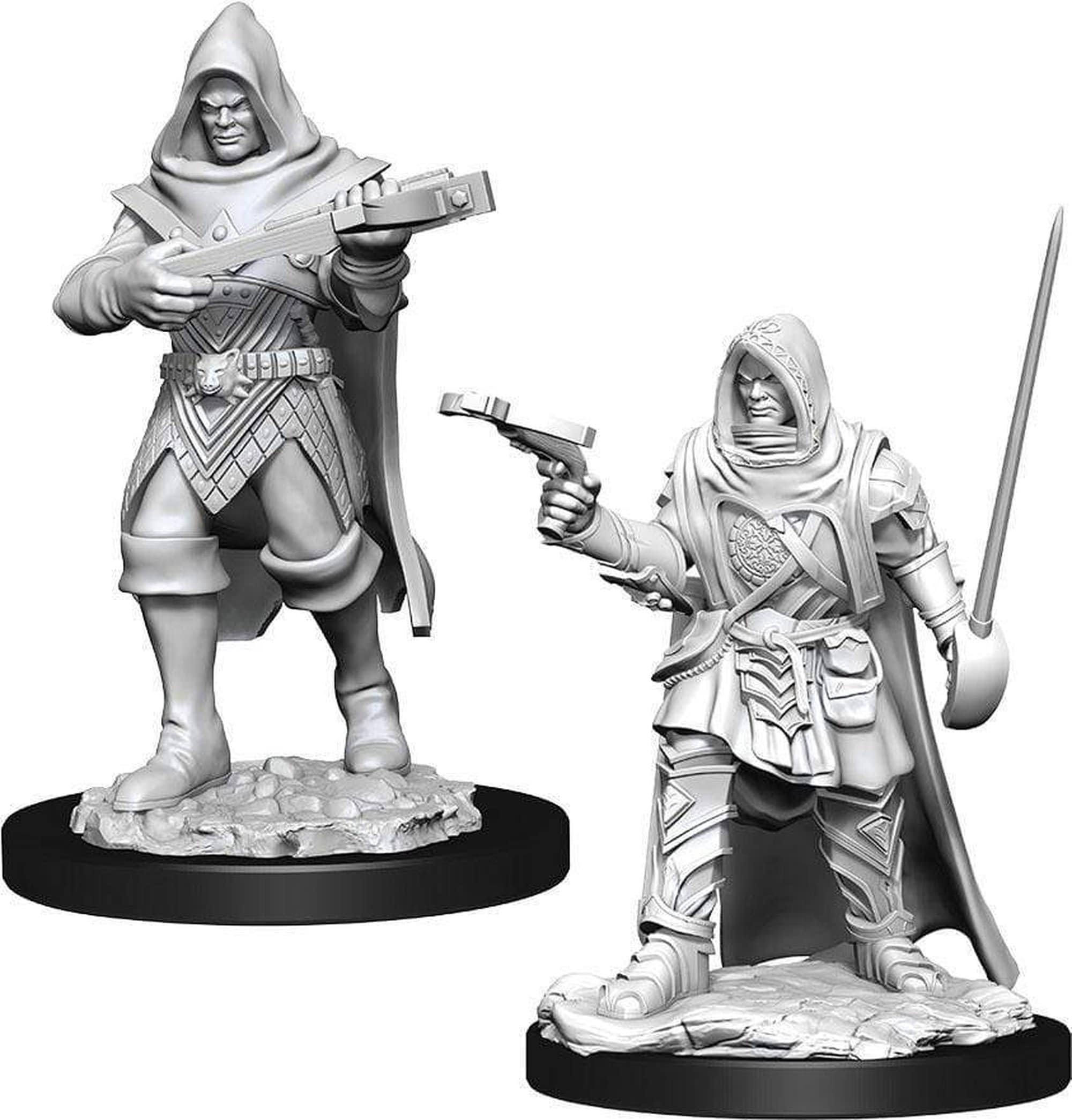 WizKids Nolzur's Human Rogue Male unpainted miniature, ideal for painting practice and RPG gameplay.