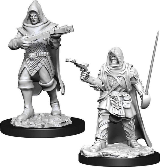 WizKids Nolzur's Human Rogue Male unpainted miniature, ideal for painting practice and RPG gameplay.