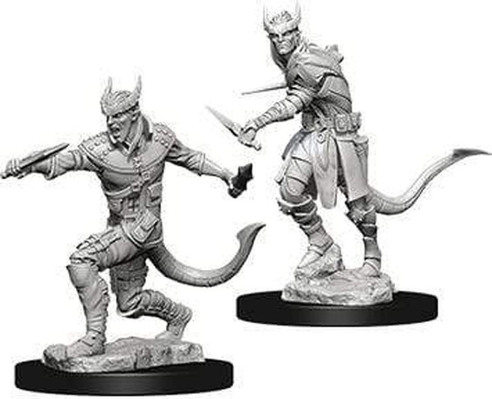 WizKids Nolzur's Tiefling Male Rogue paint-ready miniature for hobby painting and display.