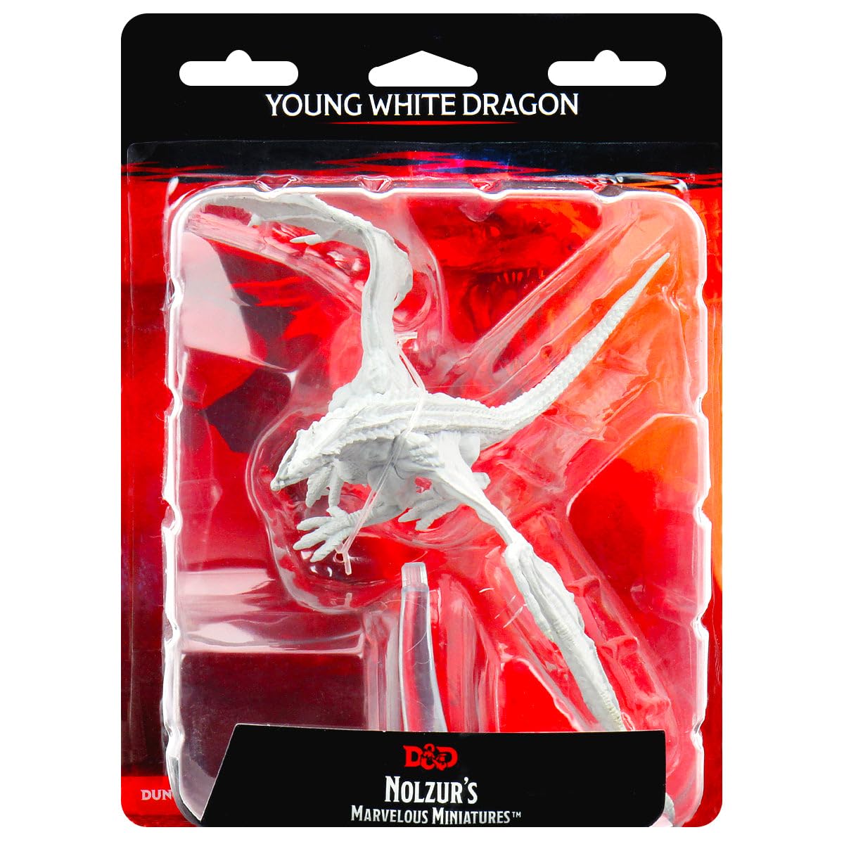 WizKids Nolzur's Young White Dragon figure ready to paint for tabletop campaigns.