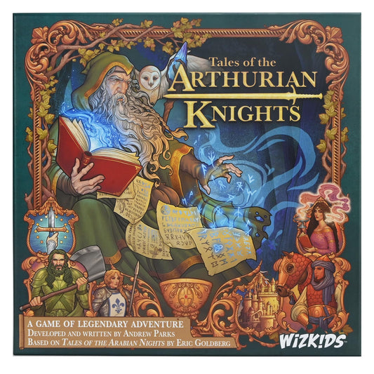 WizKids Tales of The Arthurian Knights box front with heraldry signaling epic adventures.