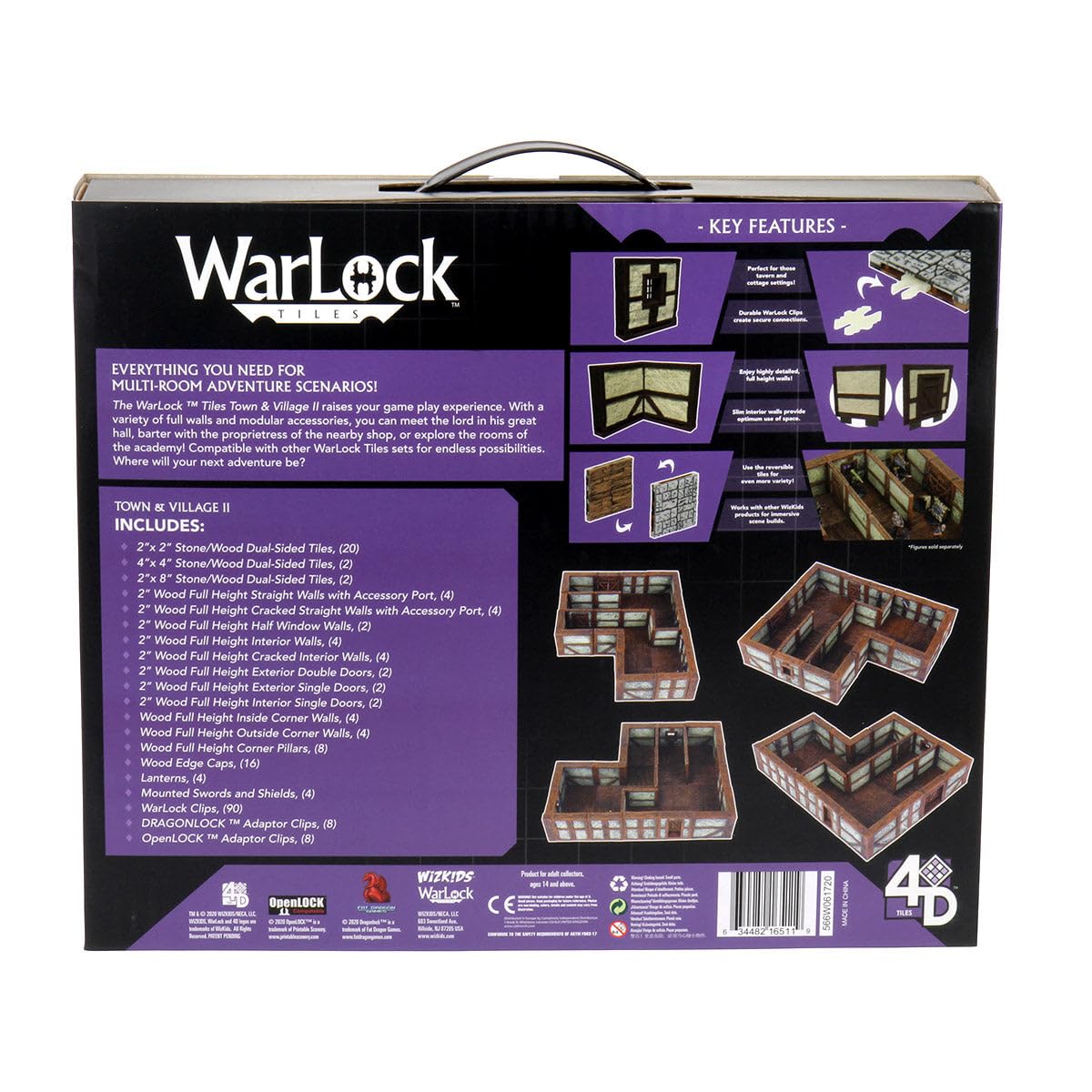 WizKids Warlock Tiles Town and Village II wood side wall reversibility for varied layouts