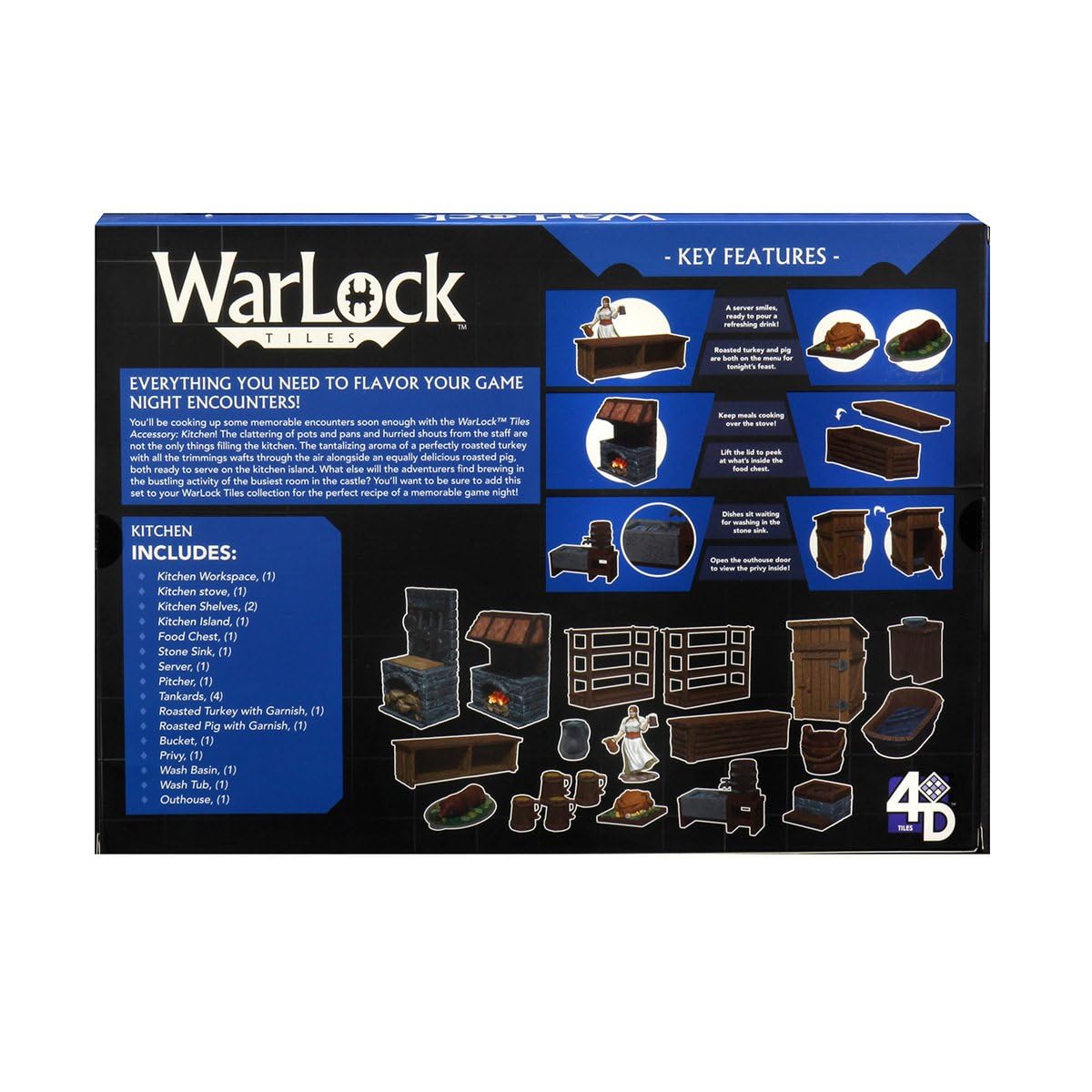 WizKids Warlock Tiles wash basin highlights detailed fantasy kitchen features.
