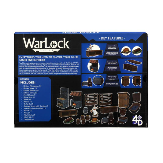 WizKids Warlock Tiles wash basin highlights detailed fantasy kitchen features.