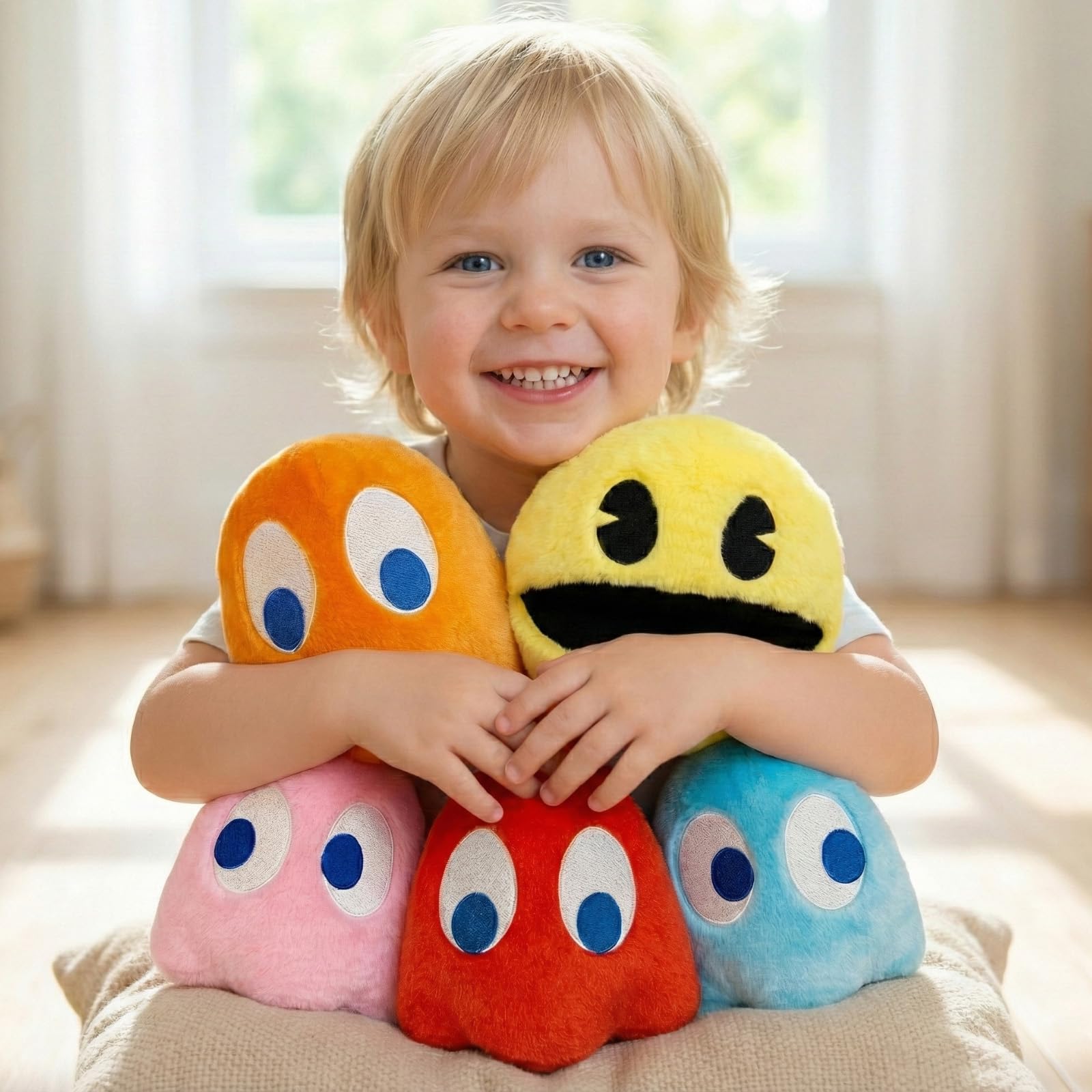 WjcnPac-Man 6-inch Pac-Man ghost plush set of 5 for party decorations.