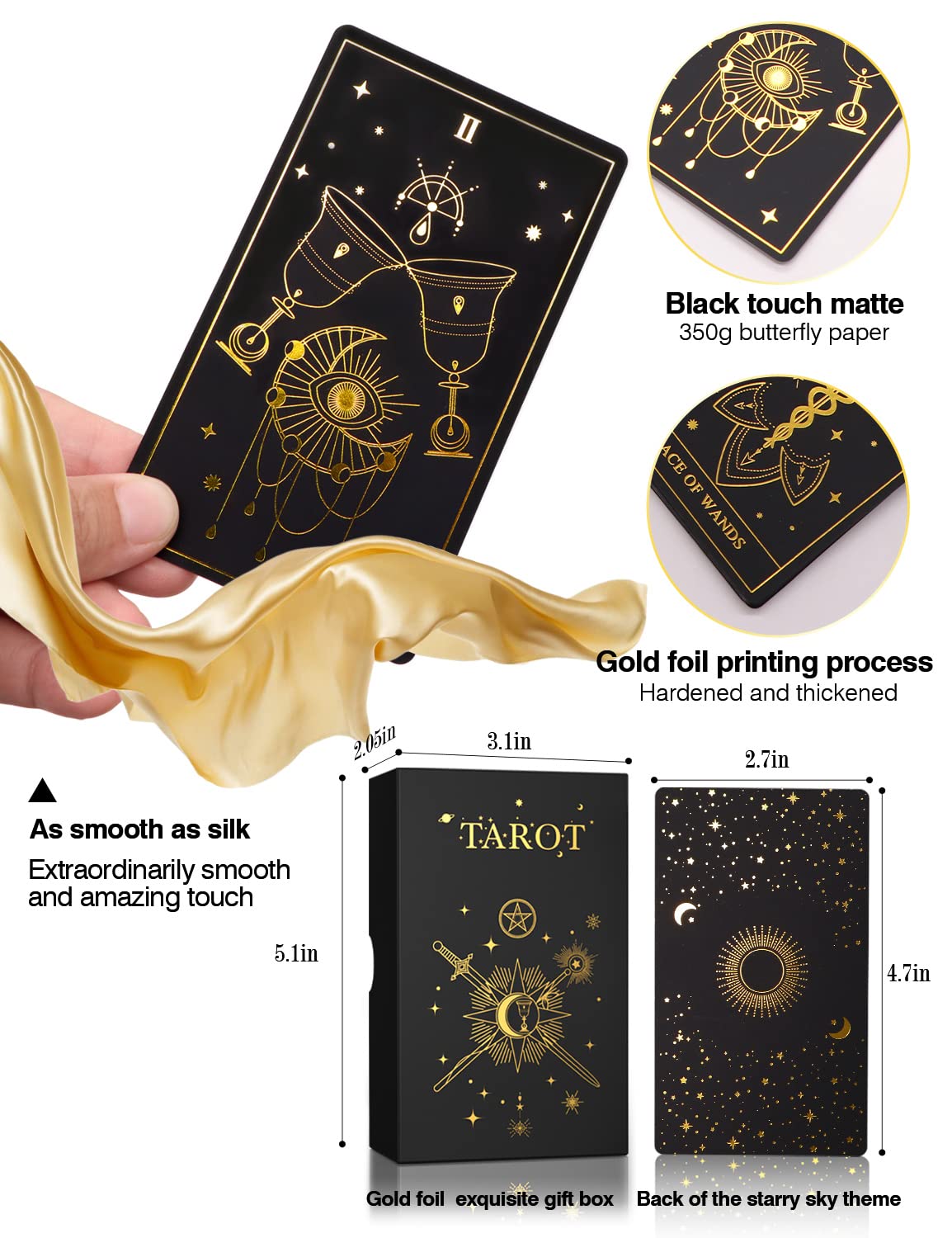 WJPC gold foil tarot cards back design starry sky for atmospheric divination