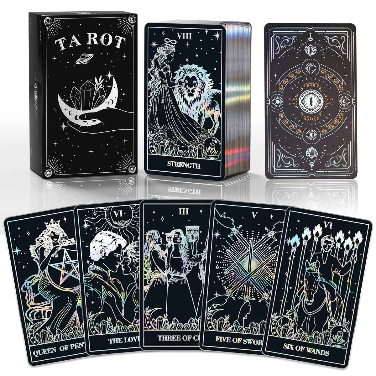 WJPC silver foil edge tarot cards front view for focused reading sessions