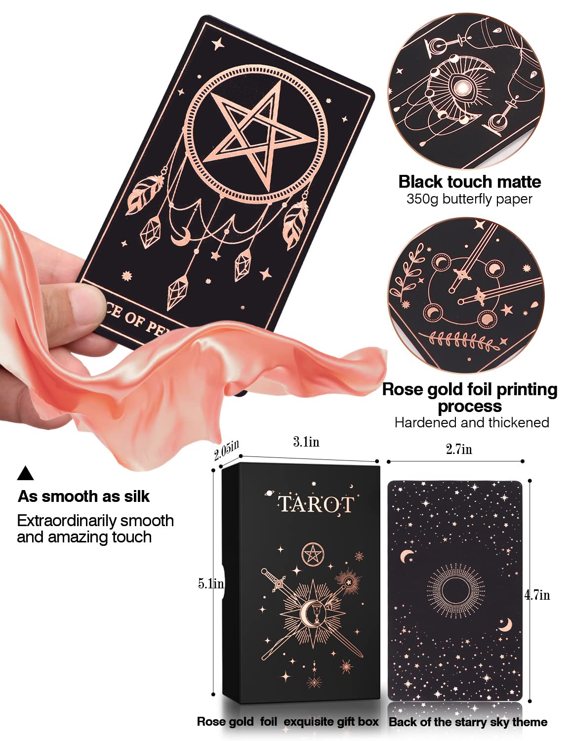 WJPC tarot back design features starry night motif for focused readings.